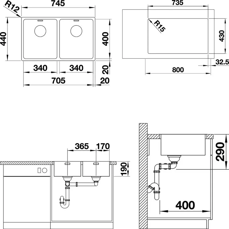 Мойка кухонная Blanco Andano 340/340-IF Sancos — официальный сайт