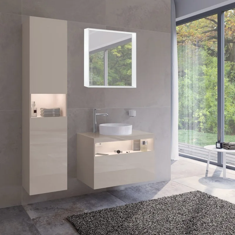 Шкаф-пенал для ванной Keuco Stageline 32831 L, кашемир, с подсветкой Sancos — официальный сайт