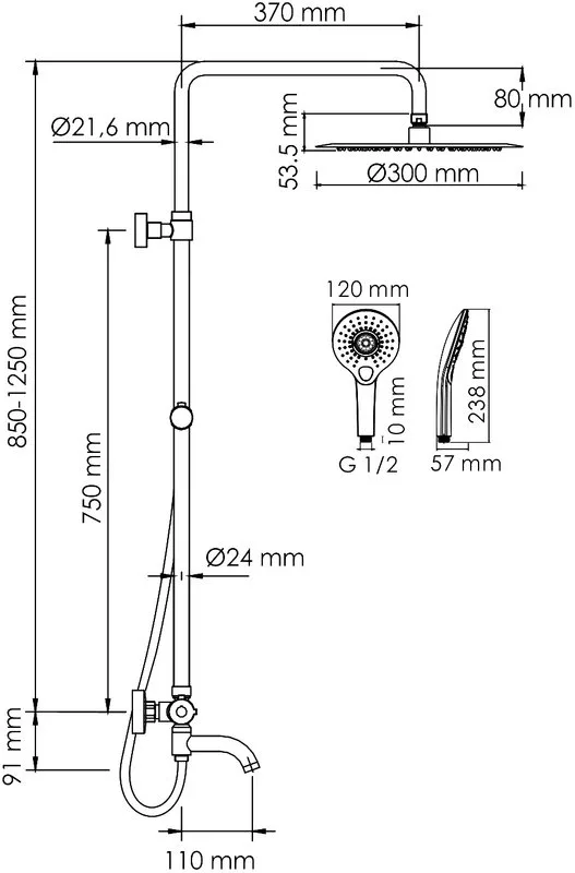 Душевая стойка Wasserkraft Berkel A188.116.101.087.CH Thermo, с термостатом, хром Sancos — официальный сайт