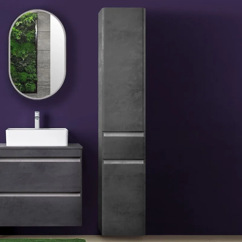 Шкаф-пенал для ванной Style Line Атлантика Люкс Plus 35 с бельевой корзиной, бетон темный