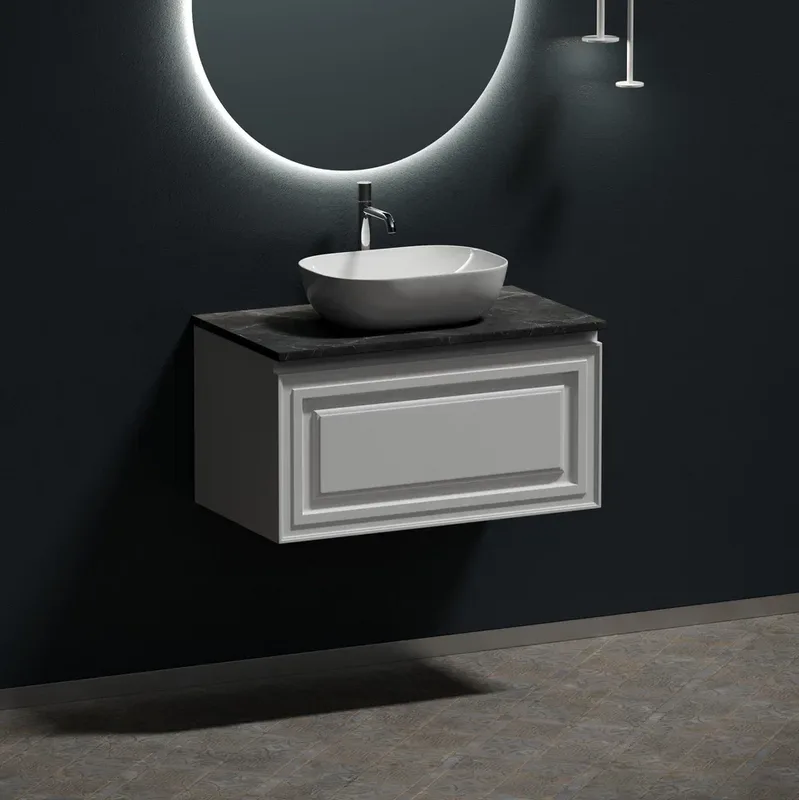 Тумба с раковиной Sancos Very 80 см, bianco, столешница черный мрамор, раковина CN6009 Sancos — официальный сайт