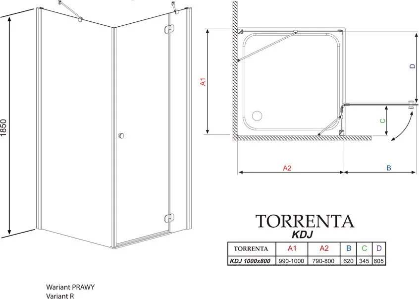 Душевой уголок Radaway Torrenta KDJ 100x80 прозрачное стекло R Sancos — официальный сайт