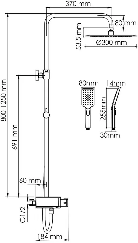 Душевая стойка Wasserkraft Abens 2000 A114.160.130.CB Thermo, с термостатом, черная Sancos — официальный сайт
