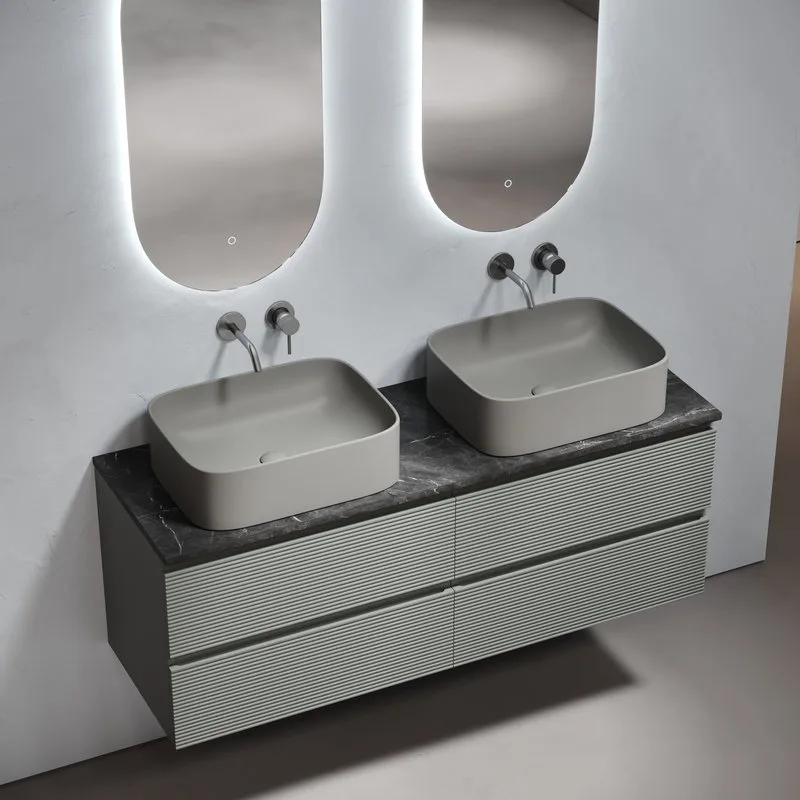 Тумба с раковиной Sancos Folk 140 ergraut soft, столешница черный мрамор TT140A1, раковина CN6052MH Sancos — официальный сайт