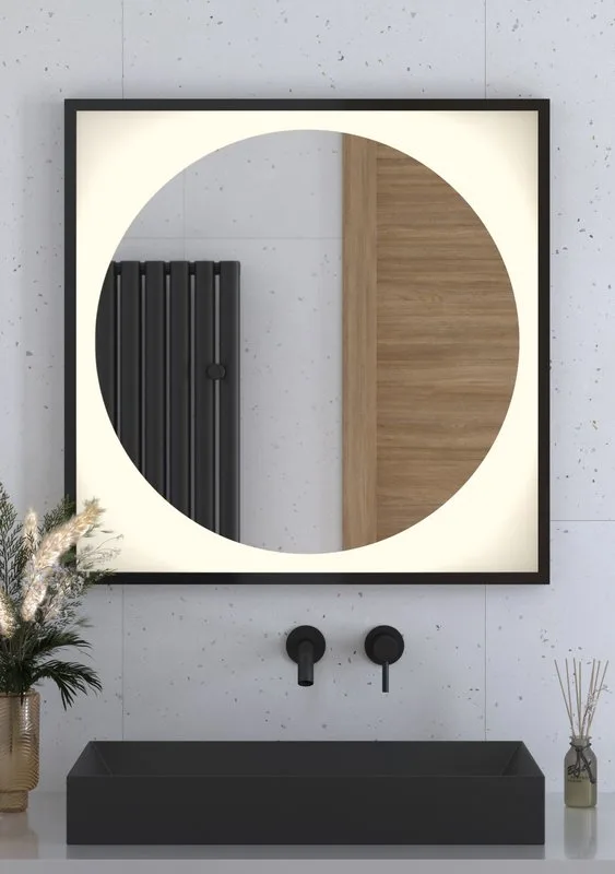 Зеркало Defesto Eclipse DF2233 80х80 черная рама, с LED-подсветкой