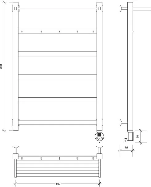 Полотенцесушитель электрический Secado Корсико 1 КСП , 80x50 ТЭН квадратный, черный матовый, R Sancos — официальный сайт