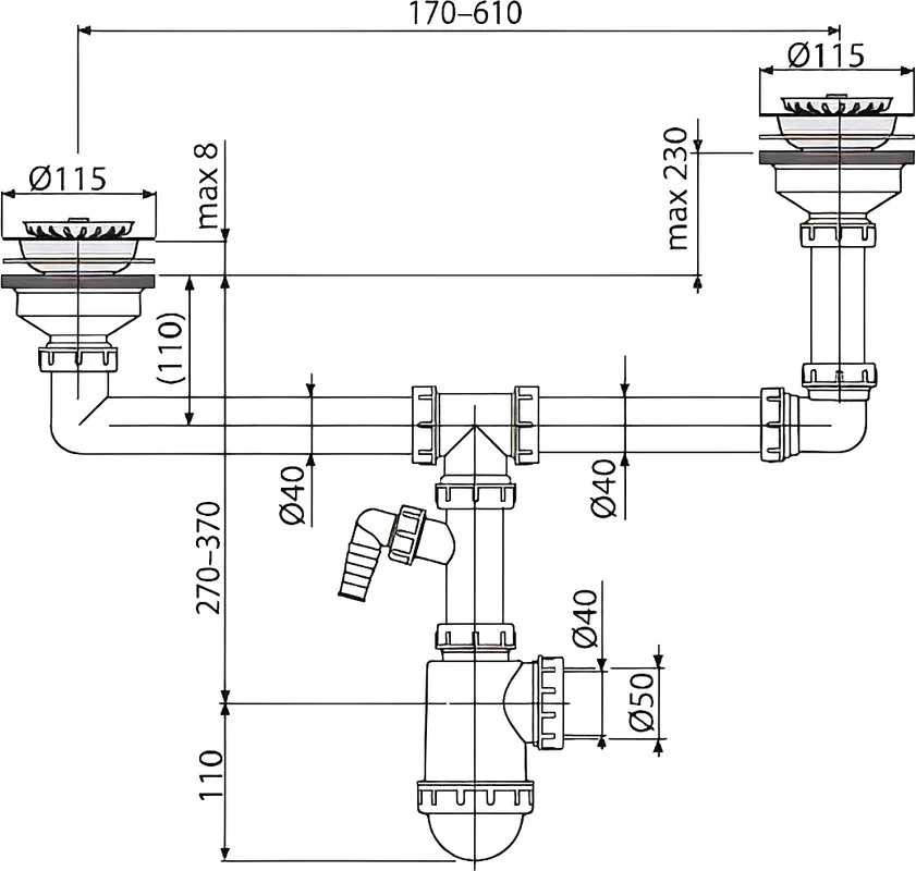 Сифон для мойки AlcaPlast A454P, двойной Sancos — официальный сайт