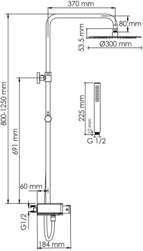Душевая стойка Wasserkraft Abens 2000 A114.160.217.CB Thermo, с термостатом, черная Sancos — официальный сайт