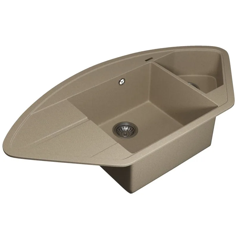 Кухонная мойка кварцевая Uperwood Quartz UPD-06-02, угловая двухсекционная, бежевая Sancos — официальный сайт