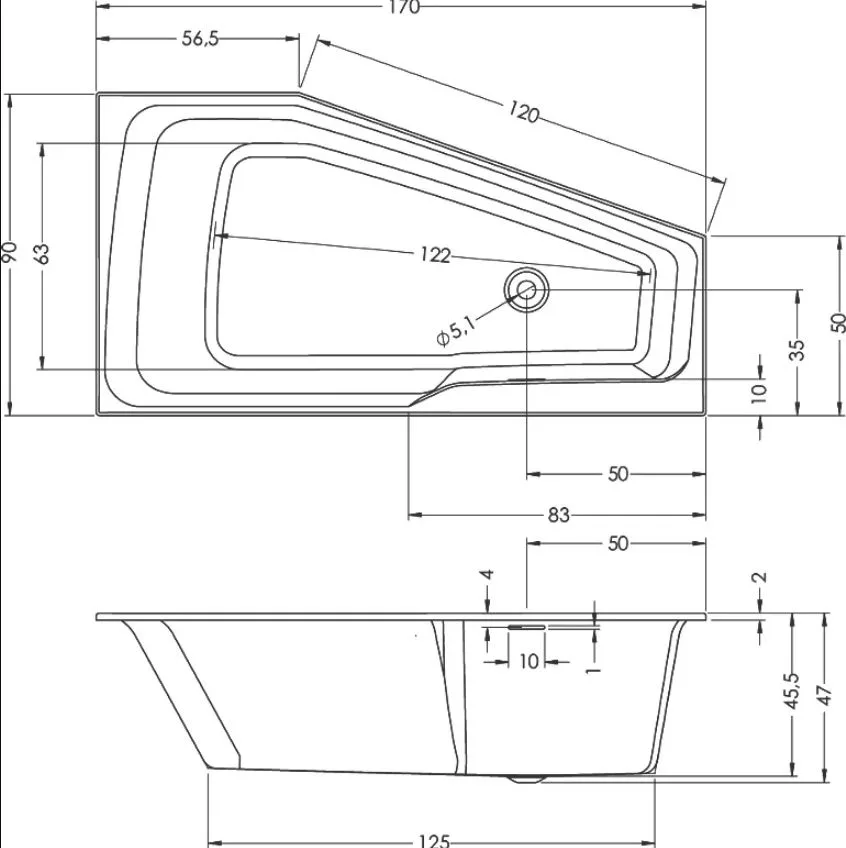 Акриловая ванна Riho Rething Space B114001005 L без опоры 170x90 см, угловая, левая, встраиваемая Sancos — официальный сайт