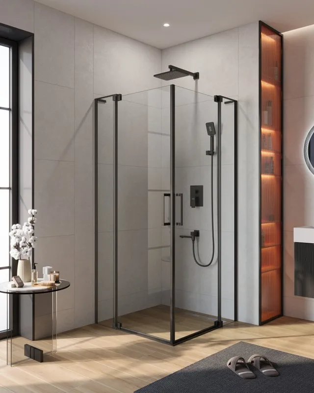 Душевой уголок Cezares Slider AH 2 90/100-100/110 C Nero профиль черный, стекло прозрачное Sancos — официальный сайт
