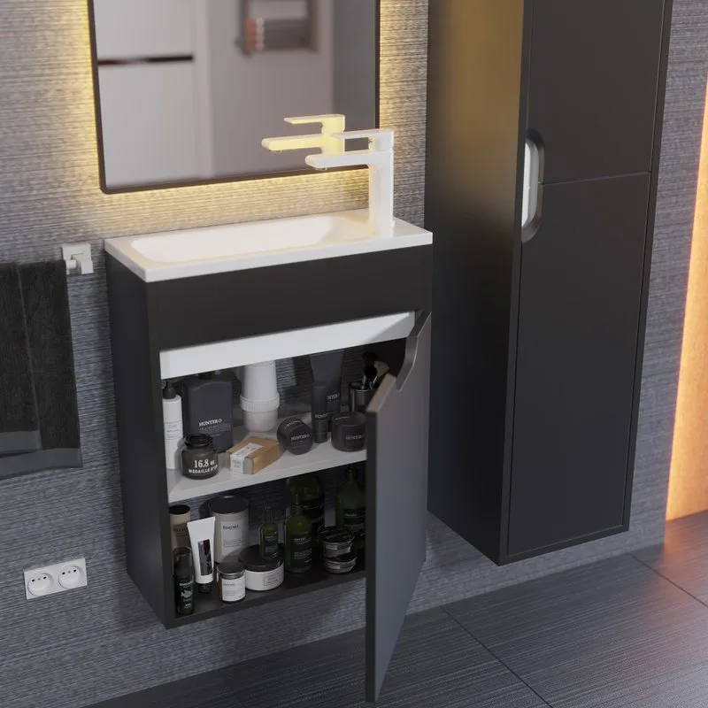 Тумба под раковину без столешницы Uperwood Modul 50 подвесная, 1 дверца, матовая черная Sancos — официальный сайт