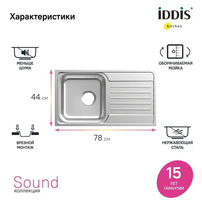 Мойка кухонная IDDIS Sound SND78SDi77 Sancos — официальный сайт