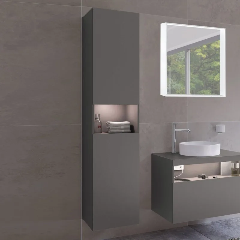 Шкаф-пенал для ванной Keuco Stageline 32831 L, инокс матовый, с подсветкой Sancos — официальный сайт