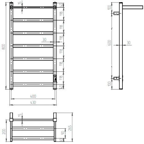 Полотенцесушитель электрический Двин Fj Plaza Neo 80/40 чёрный матовый, с полкой Sancos — официальный сайт