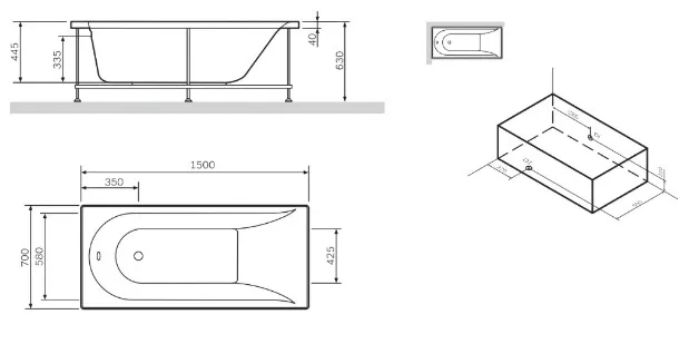 Акриловая ванна AM.PM Spirit V2.0 W72A-150-070W-A2 без опоры 150x70 см, пристенная, белая Sancos — официальный сайт