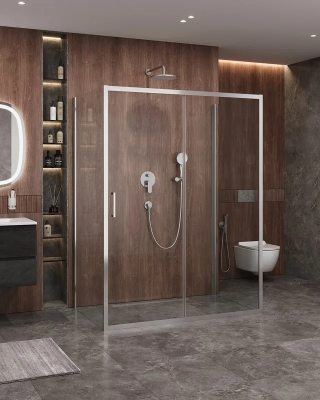 Душевой уголок Cezares Molveno AH-12 150х90 см, профиль хром, стекло прозрачное Sancos — официальный сайт