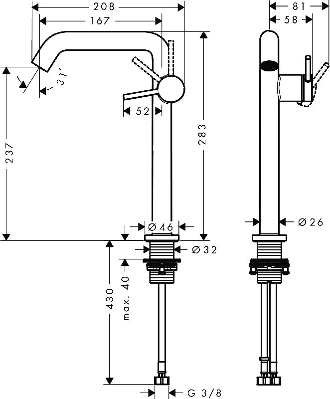 Смеситель для раковины Hansgrohe Tecturis S Fine 240 CoolStart 73370000 хром Sancos — официальный сайт