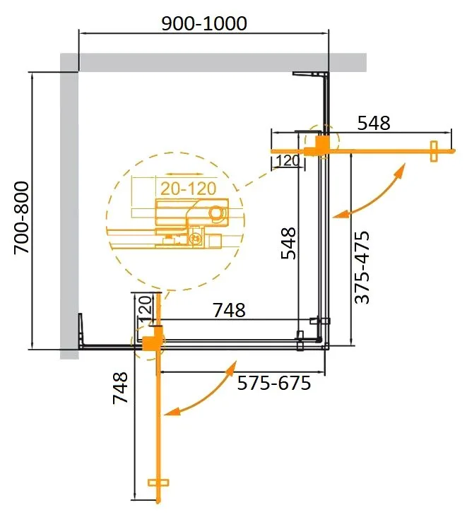 Душевой уголок Cezares Slider AH 2 70/80-90/100 GRIGIO BORO профиль брашированное золото, стекло сер Sancos — официальный сайт