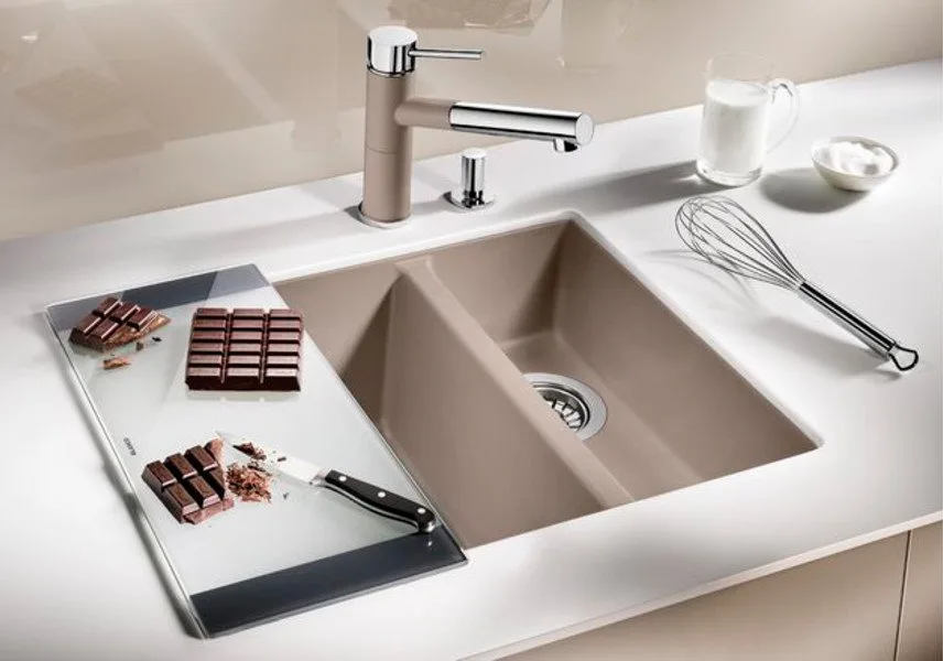 Мойка кухонная Blanco Subline 340/160-U серый беж, левая Sancos — официальный сайт