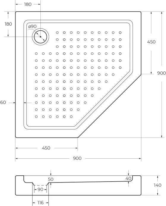 Поддон для душа Cezares Tray TRAY-A-P-90-15-W0 90x90 Sancos — официальный сайт