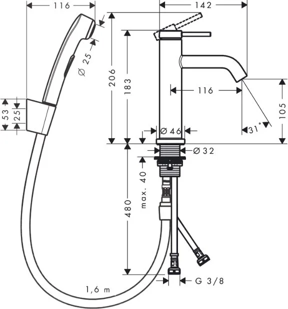 Смеситель для раковины Hansgrohe Tecturis S 110 73211000 с гигиеническим душем, хром Sancos — официальный сайт