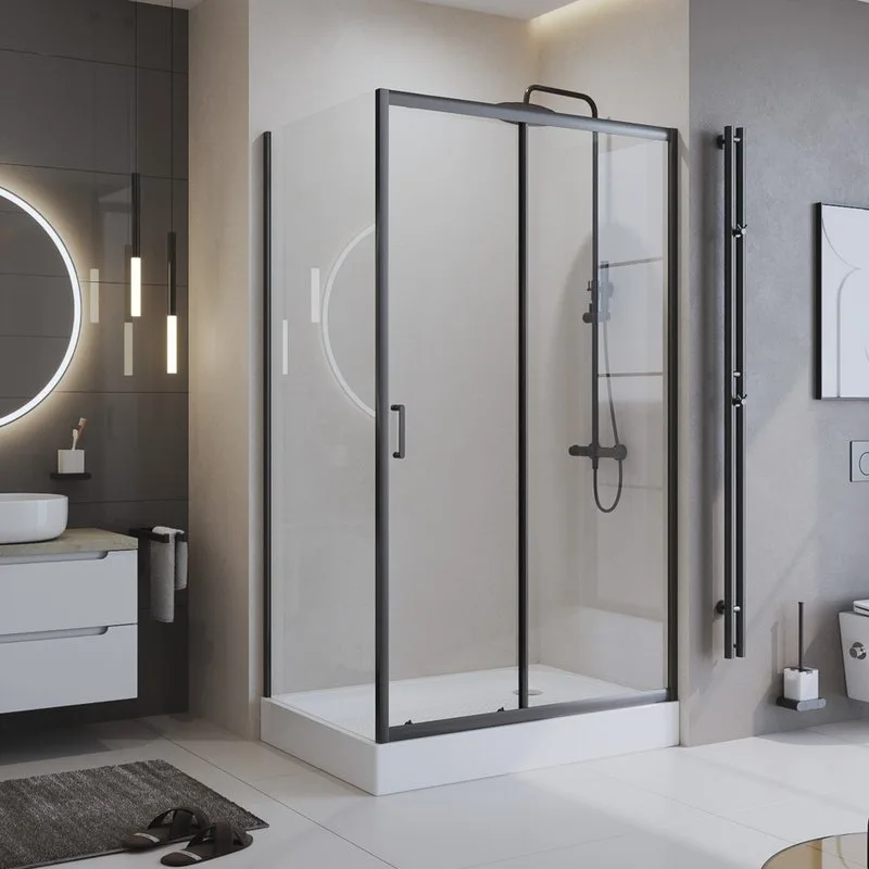 Душевой уголок BelBagno Uno 195 AH 1 120/80 C Nero профиль черный, стекло прозрачное Sancos — официальный сайт