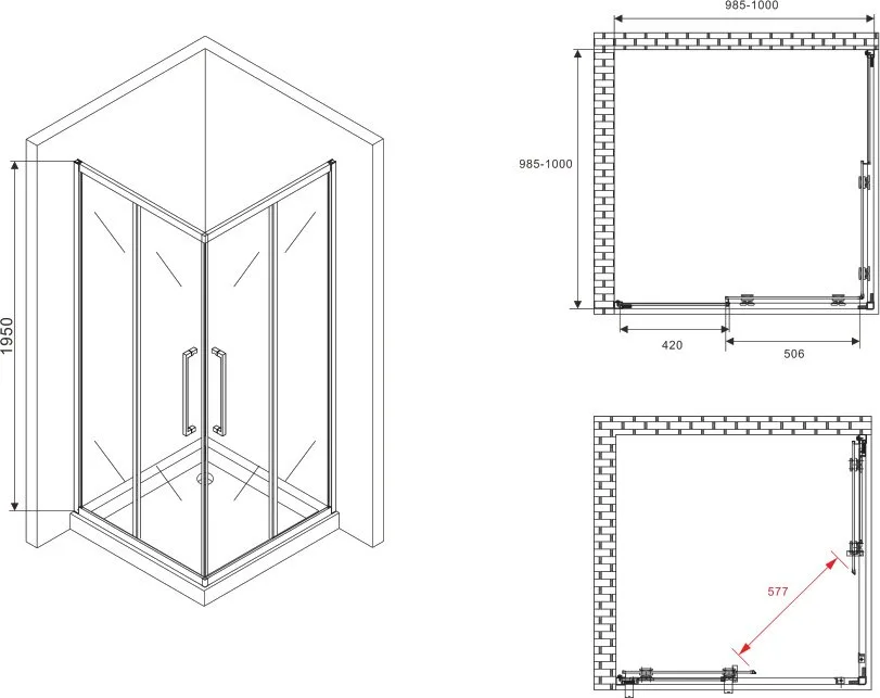 Душевой уголок Abber Schwarzer Diamant AG02100H 100x100, профиль хром, стекло прозрачное Sancos — официальный сайт