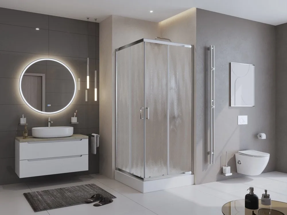 Душевой уголок BelBagno Uno UNO-195-A-2-90-CH-CR стекло рифленое Sancos — официальный сайт