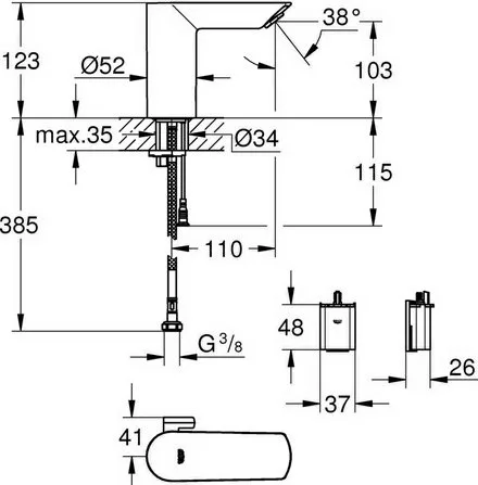 Смеситель для раковины Grohe Bau Cosmopolitan E 36451000 Sancos — официальный сайт