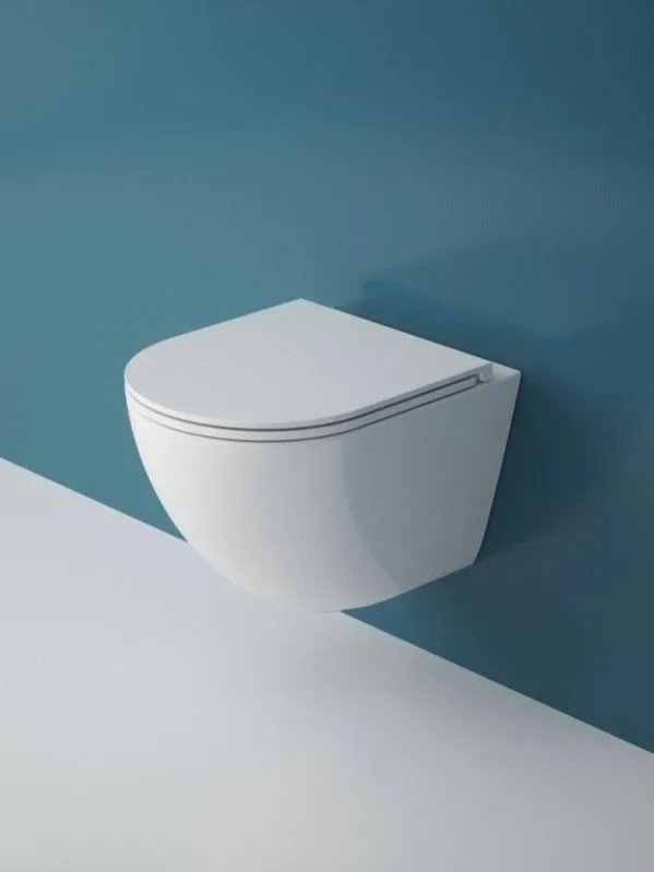 Подвесной унитаз Esbano Gardena-49T ESUPGARD49TW белый глянец безободковый, смыв Торнадо, с сиденьем Sancos — официальный сайт