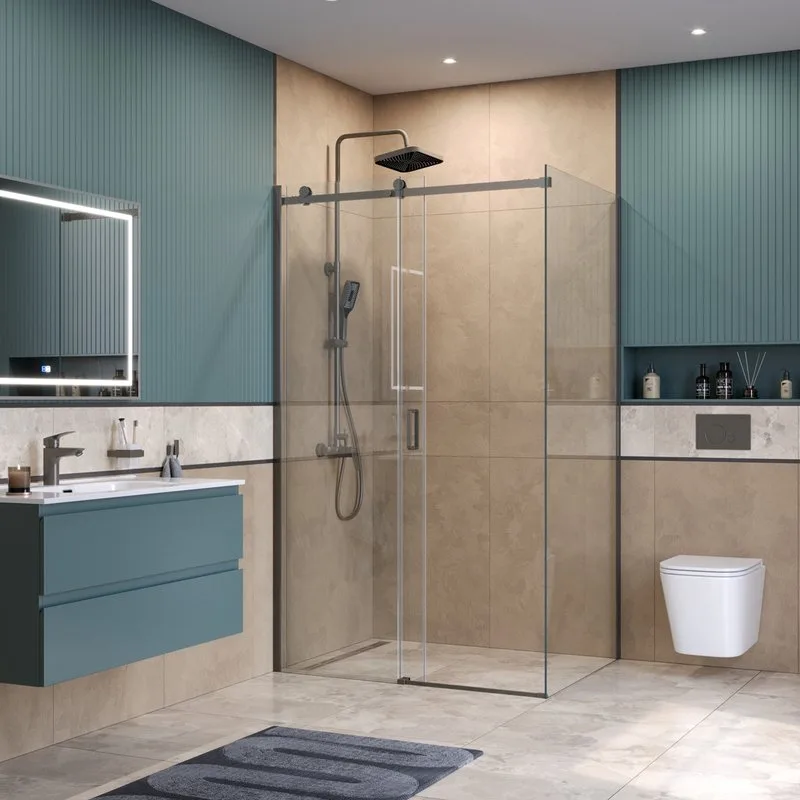 Душевой уголок BelBagno Soft Close-2 AH-1-130/90-C-GM профиль оружейная сталь Sancos — официальный сайт