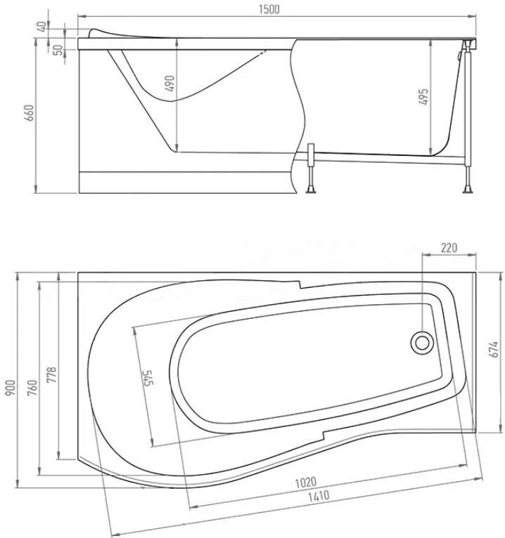 Акриловая ванна Timo Vino 1590 L без опоры 150x90 см, угловая, левая, пристенная, белая Sancos — официальный сайт
