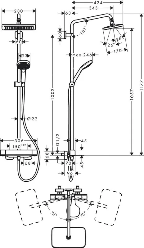 Душевая стойка Hansgrohe Croma 27630000, для душа, с термостатом Sancos — официальный сайт