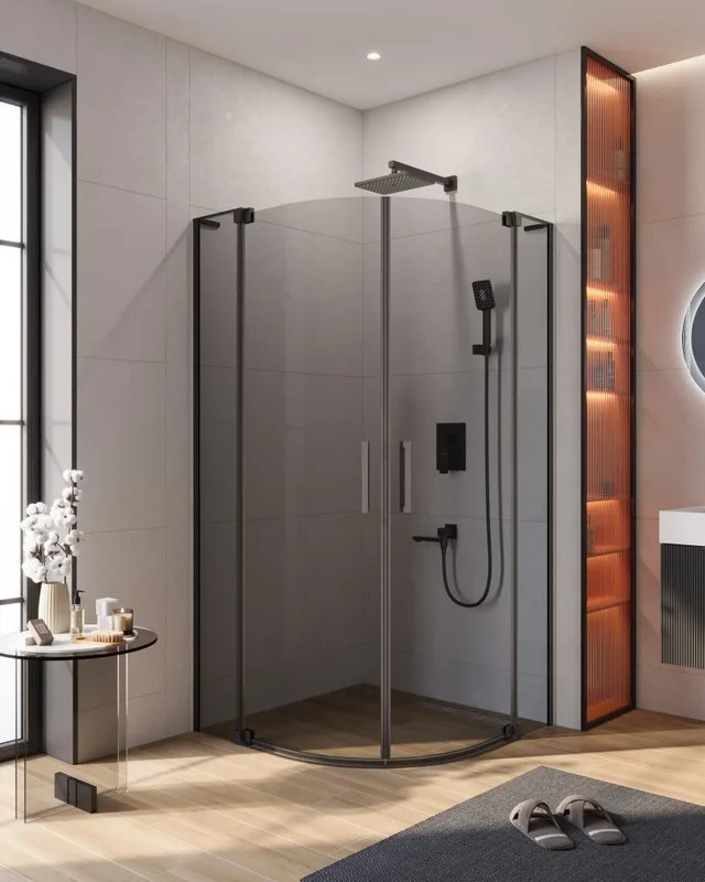 Душевой уголок Cezares Slider R 2 90/100 Grigio Nero профиль черный, стекло серое Sancos — официальный сайт