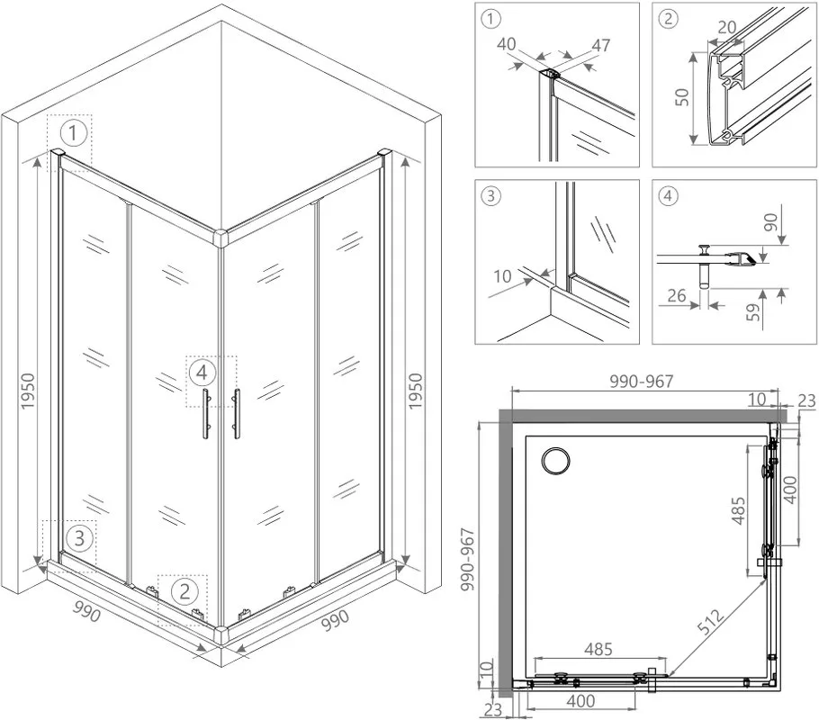 Душевой уголок RGW Hotel HO-31 1000x1000x1950 профиль хром Sancos — официальный сайт