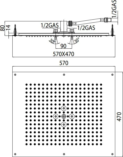 Верхний душ Bossini DREAM - Flat H38657.030 57x47 Sancos — официальный сайт