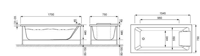 Акриловая ванна Jacob Delafon Sofa E60515RU без опоры 170x75 см, встраиваемая, белая Sancos — официальный сайт
