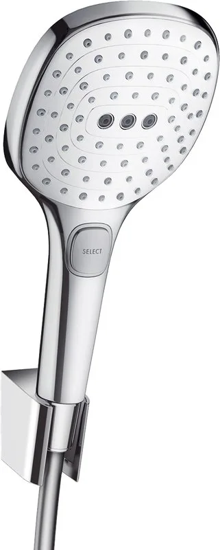 Душевой гарнитур Hansgrohe Raindance Select E 26720400, белый/хром Sancos — официальный сайт