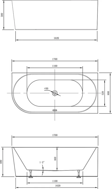Акриловая ванна Vincea VBT-402-1700R 170x80 см, правая, пристенная, белая, асимметричная, на ножках, Sancos — официальный сайт