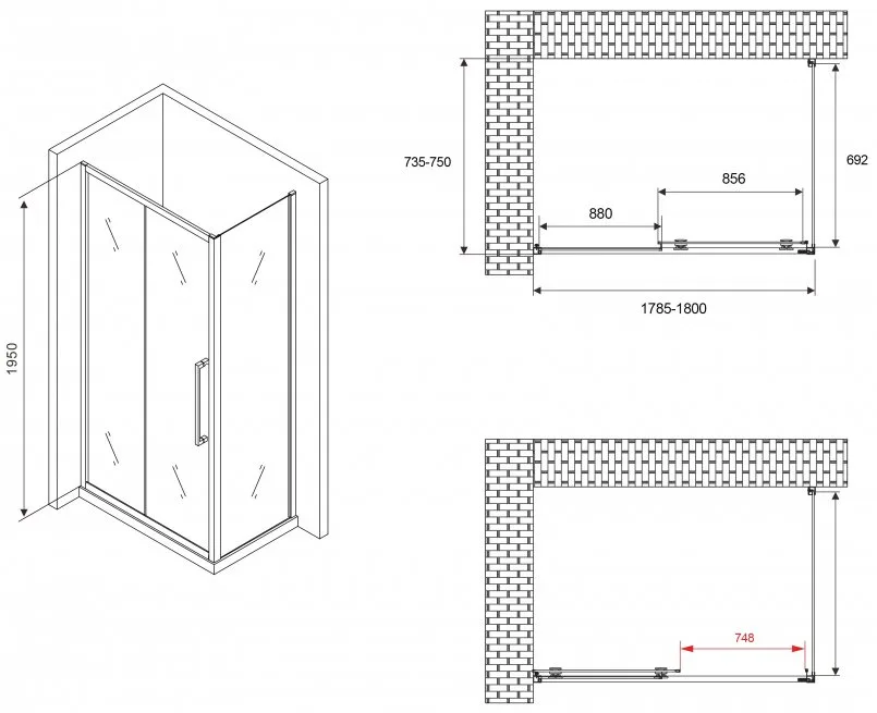 Душевой уголок Abber Schwarzer Diamant AG30180BH-S75B 180x75, профиль черный, стекло прозрачное Sancos — официальный сайт