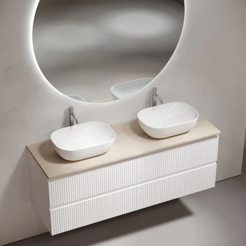 Тумба с раковиной Sancos Snob R 140 bianco, столешница бежевая TT140A2X, раковина CN6009 Sancos — официальный сайт
