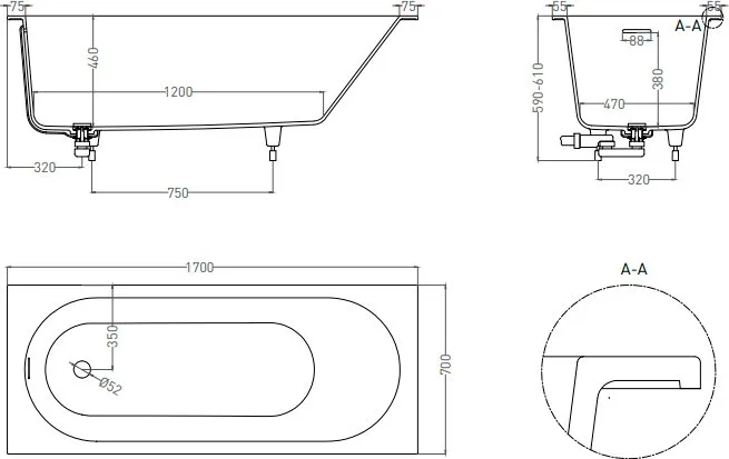 Ванна из искусственного камня Salini Ornella Kit S-Sense 170x70 см, встраиваемая, матовая белая, на  Sancos — официальный сайт