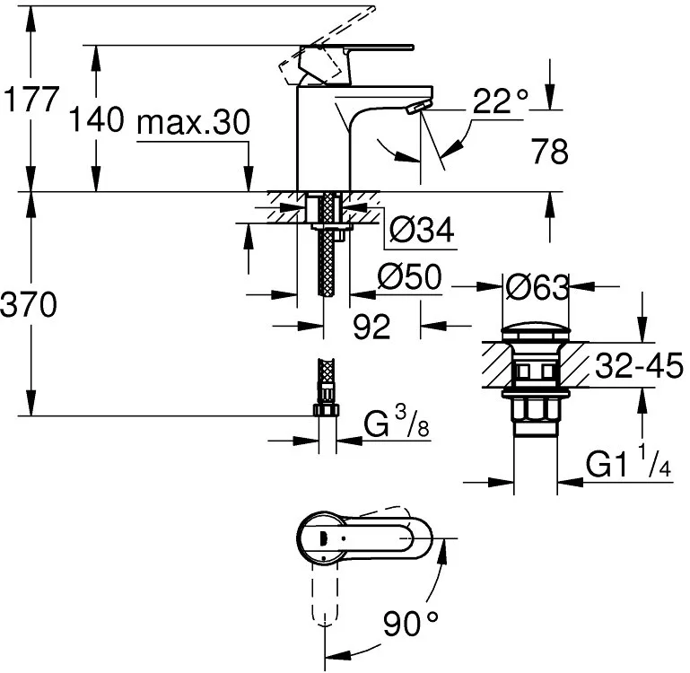 Смеситель Grohe Get 23586LS0 с донным клапаном, белая луна Sancos — официальный сайт
