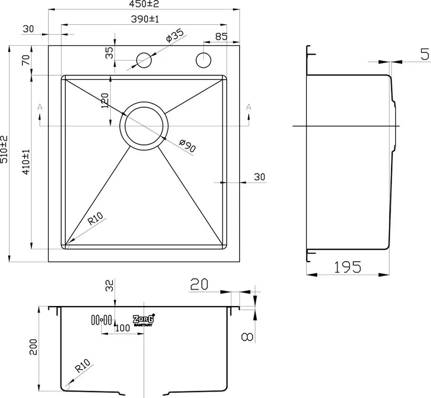 Мойка кухонная Zorg Inox RX RX-4551 Sancos — официальный сайт