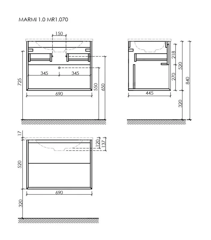 Тумба с раковиной Sancos Marmi 1.0 70 дуб чарльстон, раковина CN7007 Sancos — официальный сайт