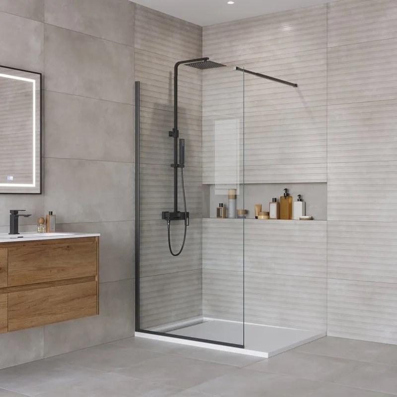 Душевая перегородка BelBagno Kraft 100 см, профиль матовый черный, стекло прозрачное Sancos — официальный сайт