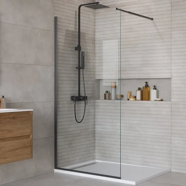 Душевая перегородка BelBagno Kraft 100 см, профиль матовый черный, стекло прозрачное Sancos — официальный сайт