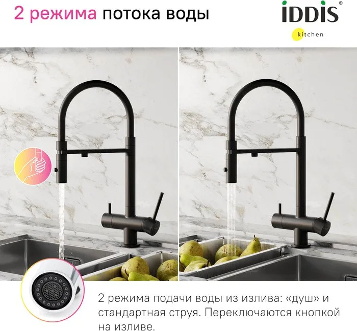 Смеситель для кухни IDDIS Ace ACEBLFFi05, черный матовый, с гибким изливом Sancos — официальный сайт