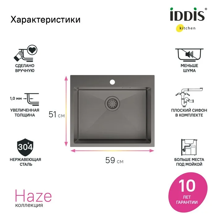Мойка кухонная IDDIS Haze HAZ59GMi77 графит Sancos — официальный сайт